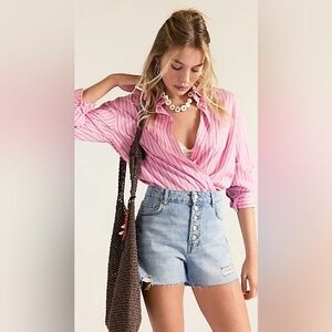 NWT FREE PEOPLE WE THE FREE ANGELIKA DENIM MID THIGH SHORTS RIO